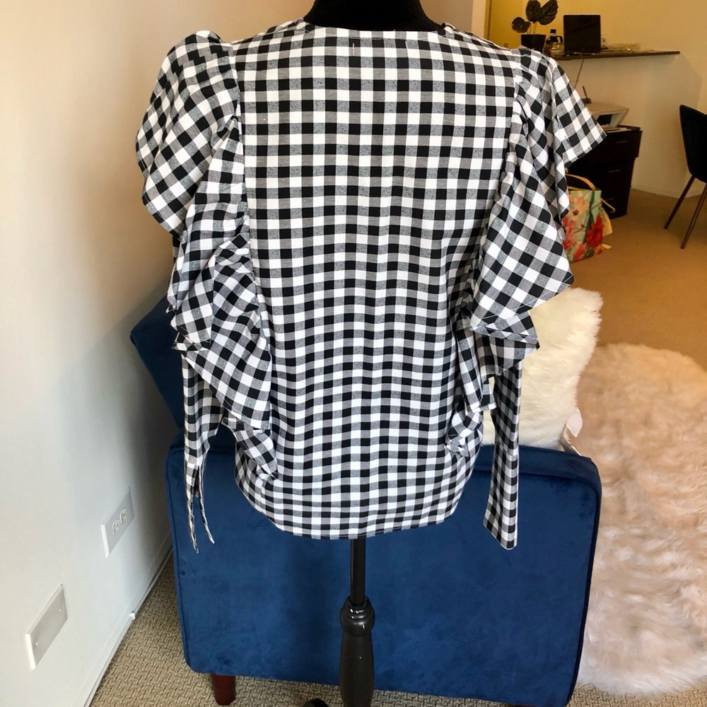 ASOS Black White Gingham Long Sleeve Button Front Top Size Medium - Picture 4 of 6